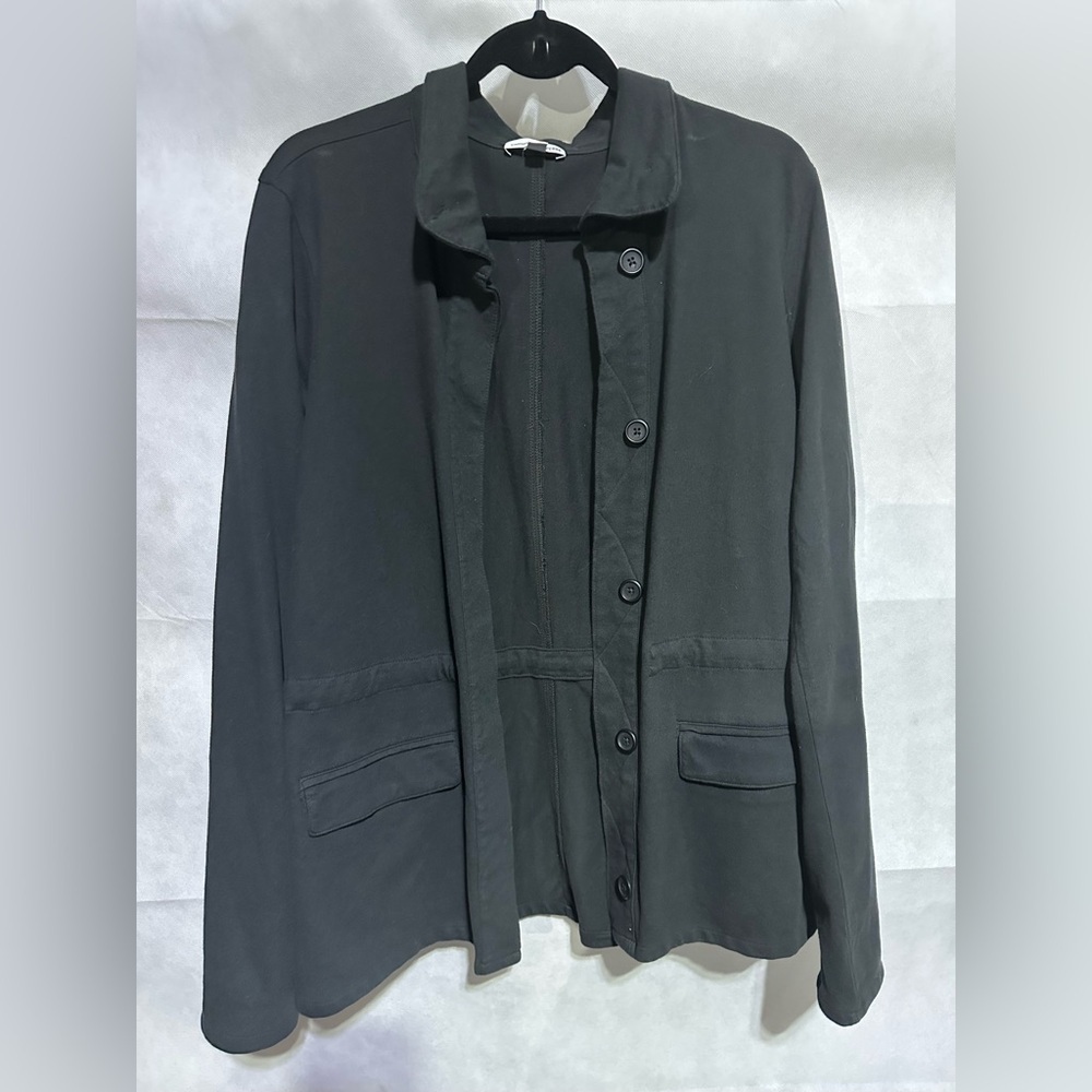 James Perse Cinch Waist Jacket Button Down Shacket Womens 3 Pockets Cotton Black